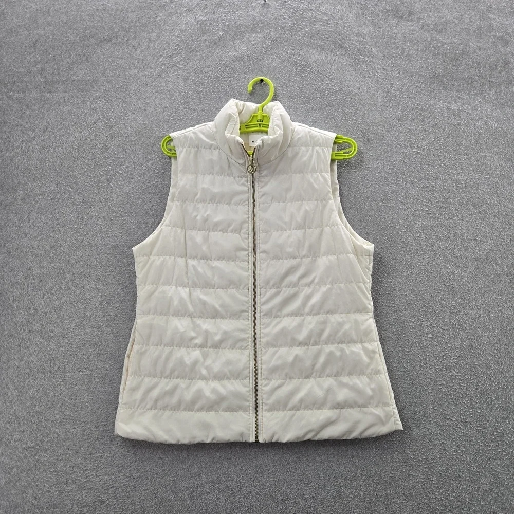 Michael‎ Kors Women Jacket M White Vest Puffer Zipper Sleeveless Logo